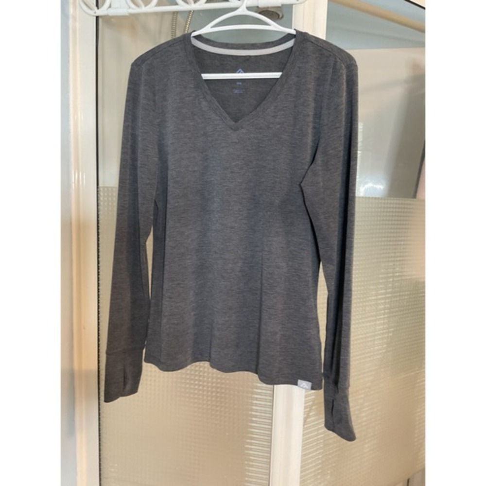 Black Mountain Long Sleeve Top Womens M Gray Excellent V-Neck Thumbholes